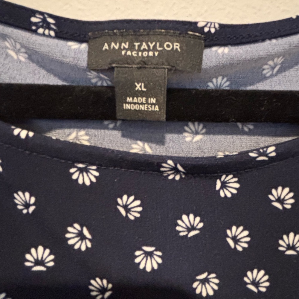 Ann Taylor Dark Blue and White Patterned Midi Dress 138 - Picture 3 of 4